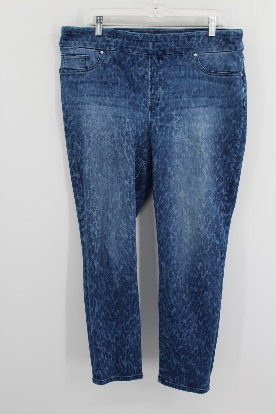 Chico’s Blue Denim Animal Print Pull On Jeggings 2.5 14R